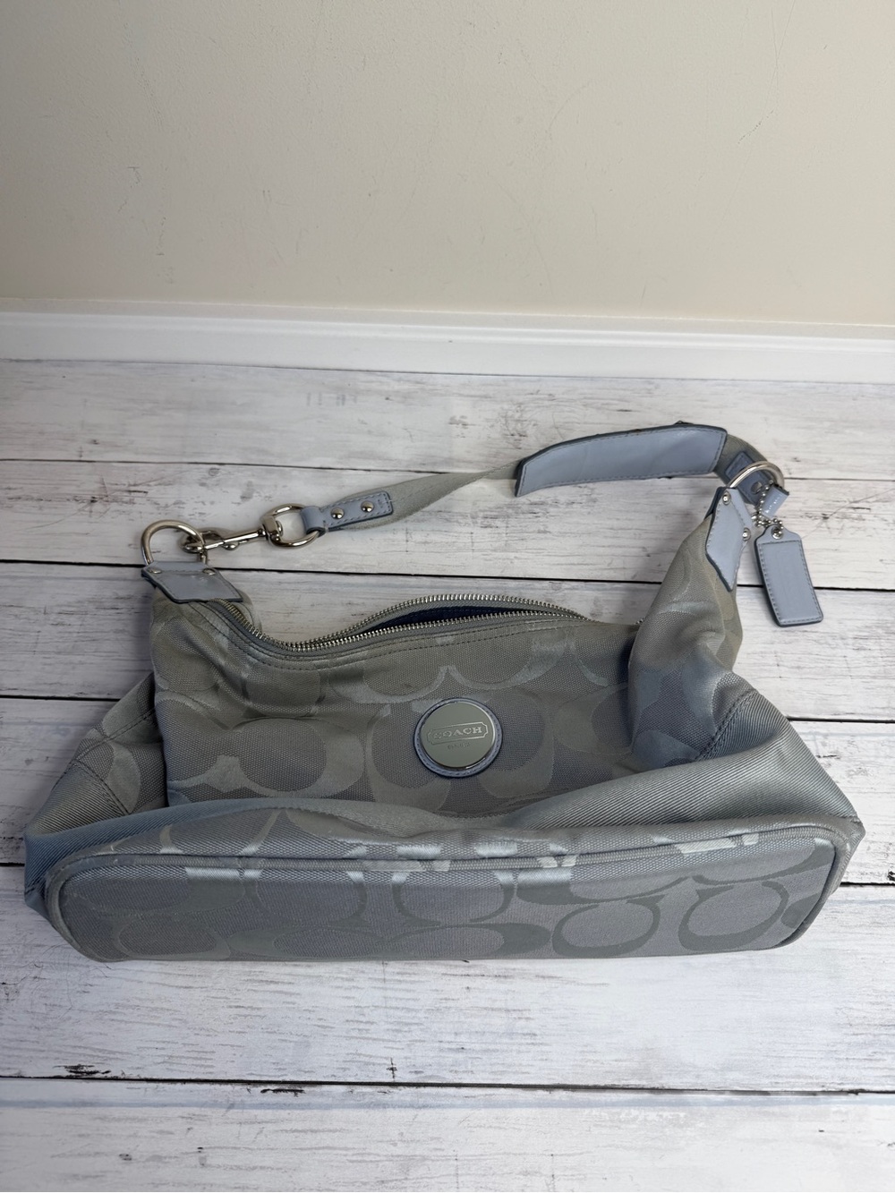 Coach Light Gray Signature Canvas Shoulder Bag